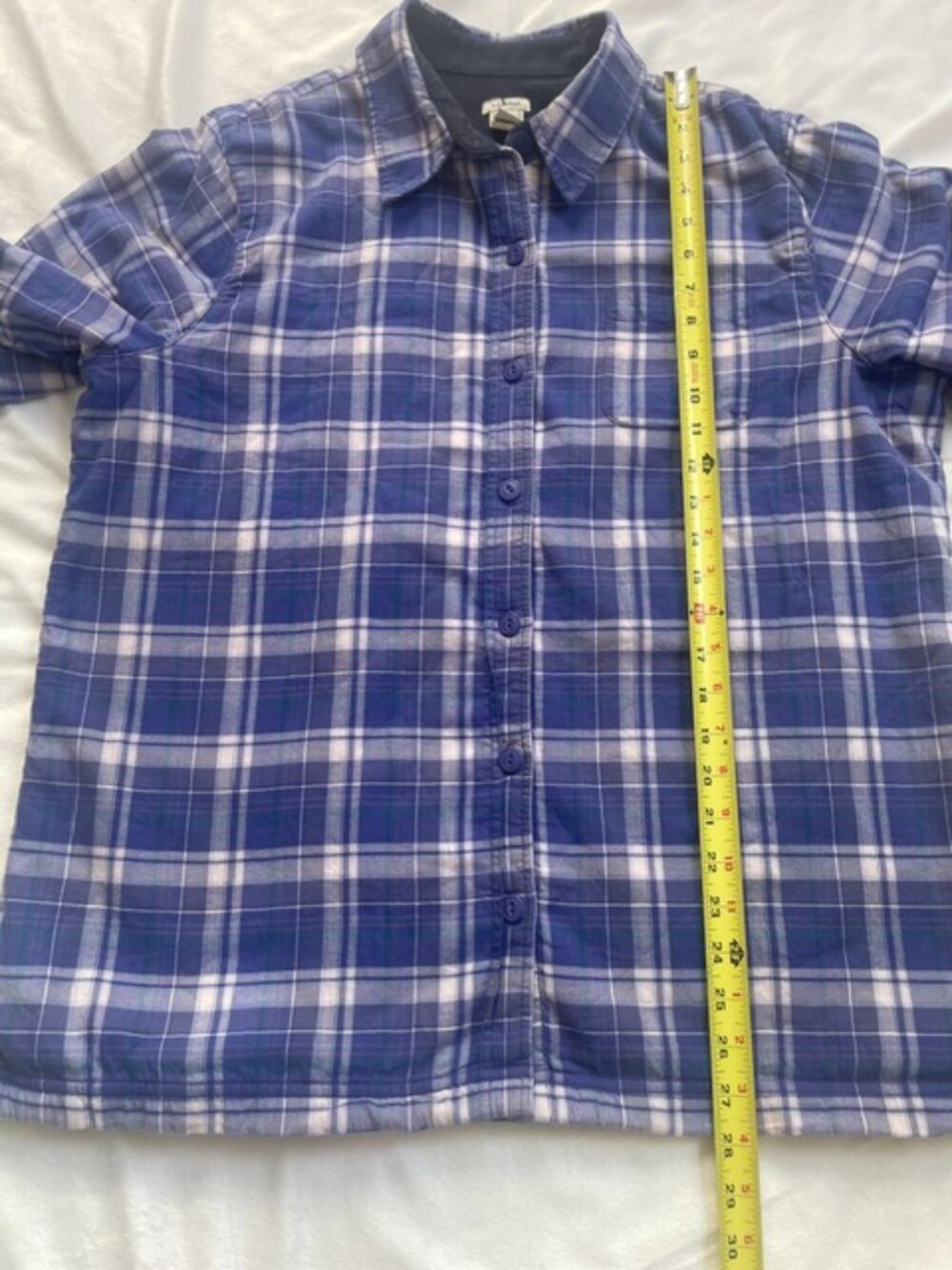 L.L.Bean Women’s Fleece-Lined Flannel Plaid Shirt Jacket, Blue, Size L - Picture 7 of 10
